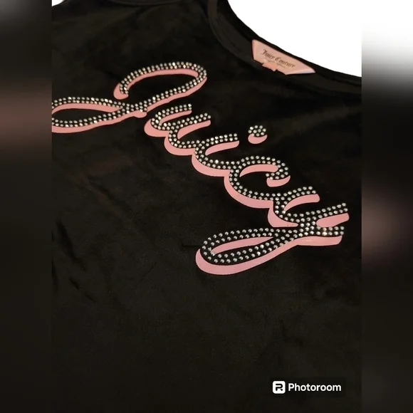 Juicy Couture 2 Piece  Velour Loungewear Short set, Black w/ Pink Studded Logo - Picture 5 of 8